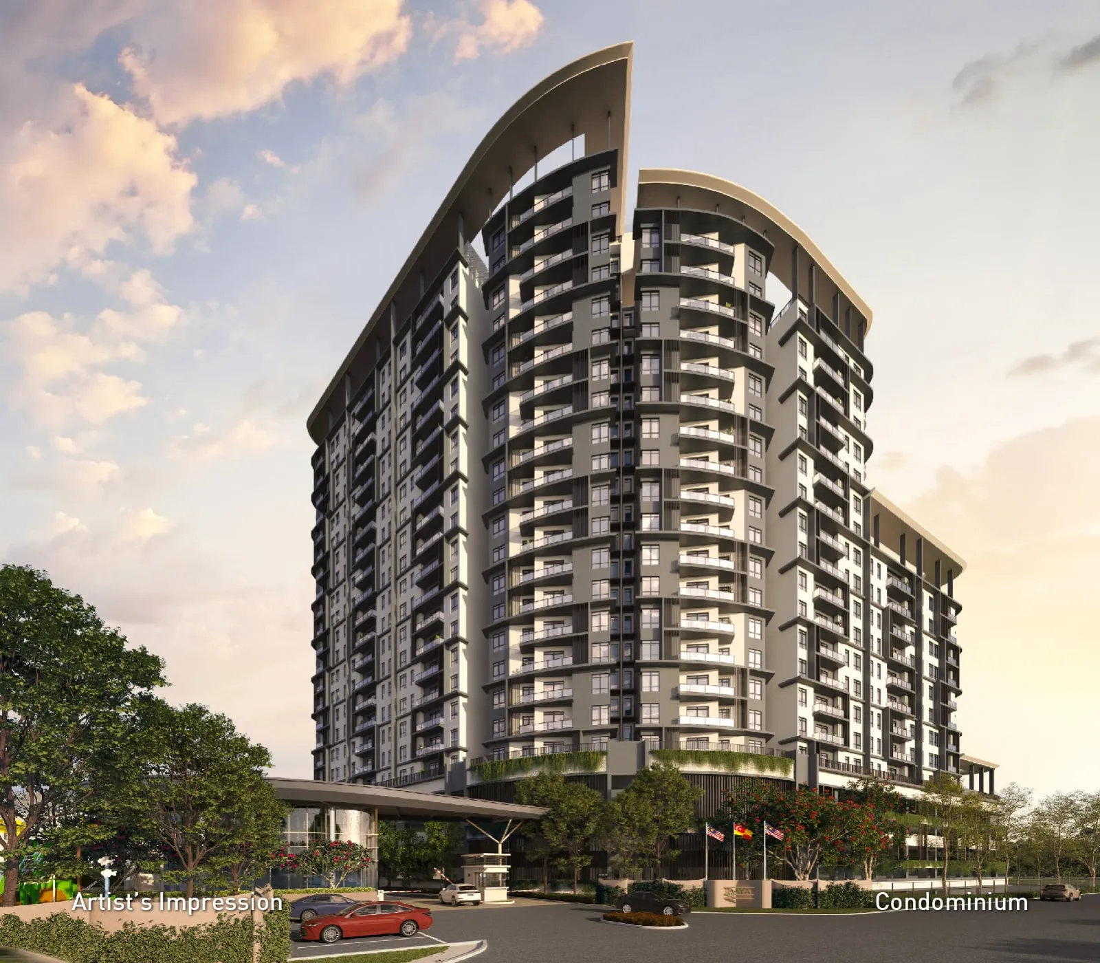 Daya Residence 24-storey condominium tower at sunset, artist's impression