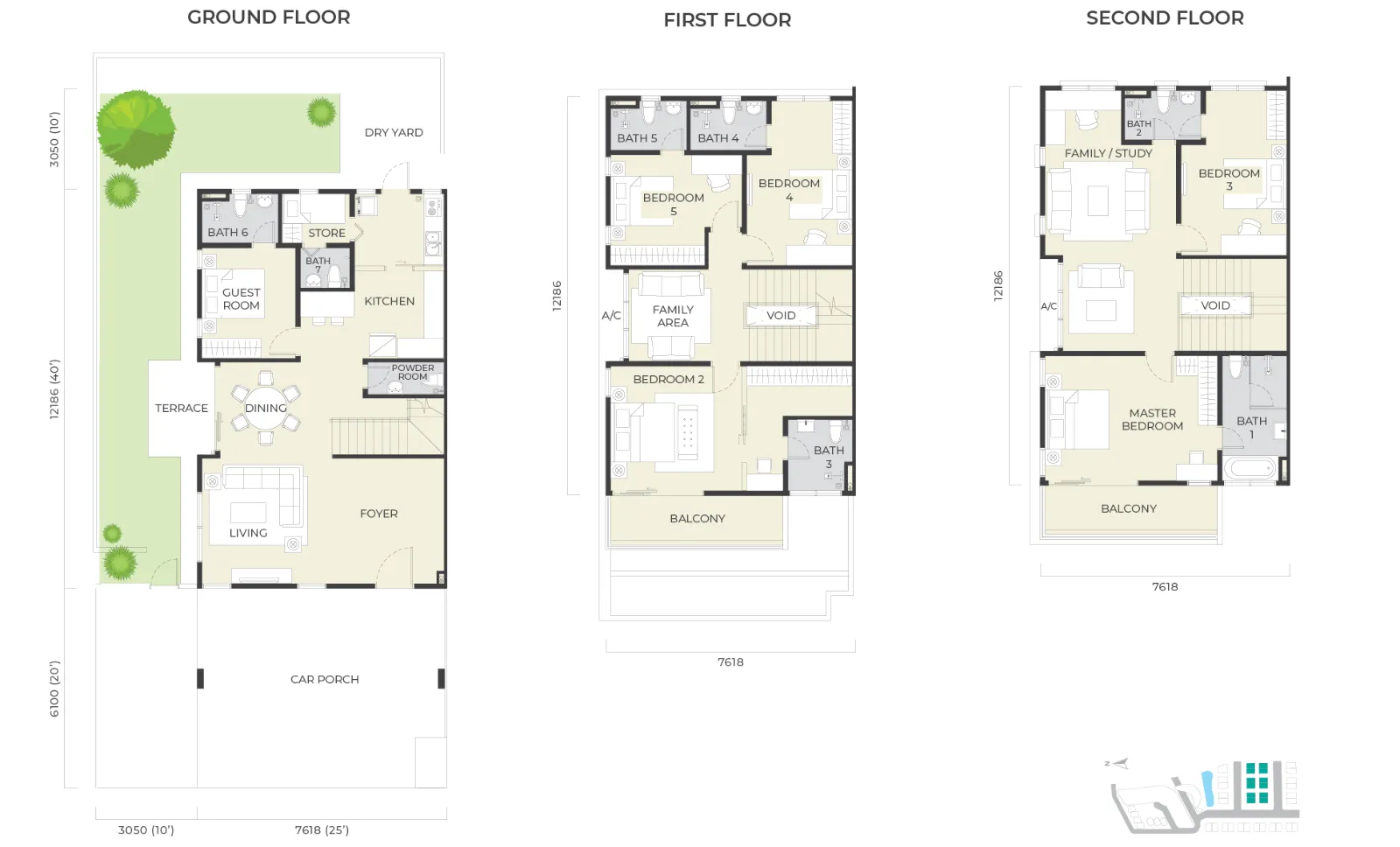 Daya Residence floor plan Semi-D A, 3,329 sq ft, 35' x 70' lot