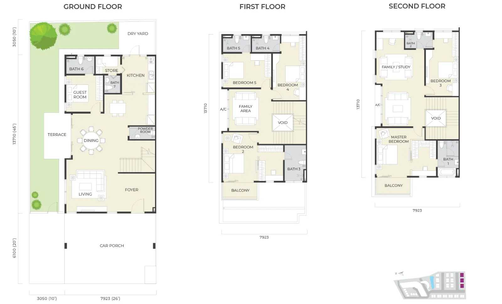 Daya Residence floor plan Semi-D B, 3,790 sq ft, 36' x 75' lot
