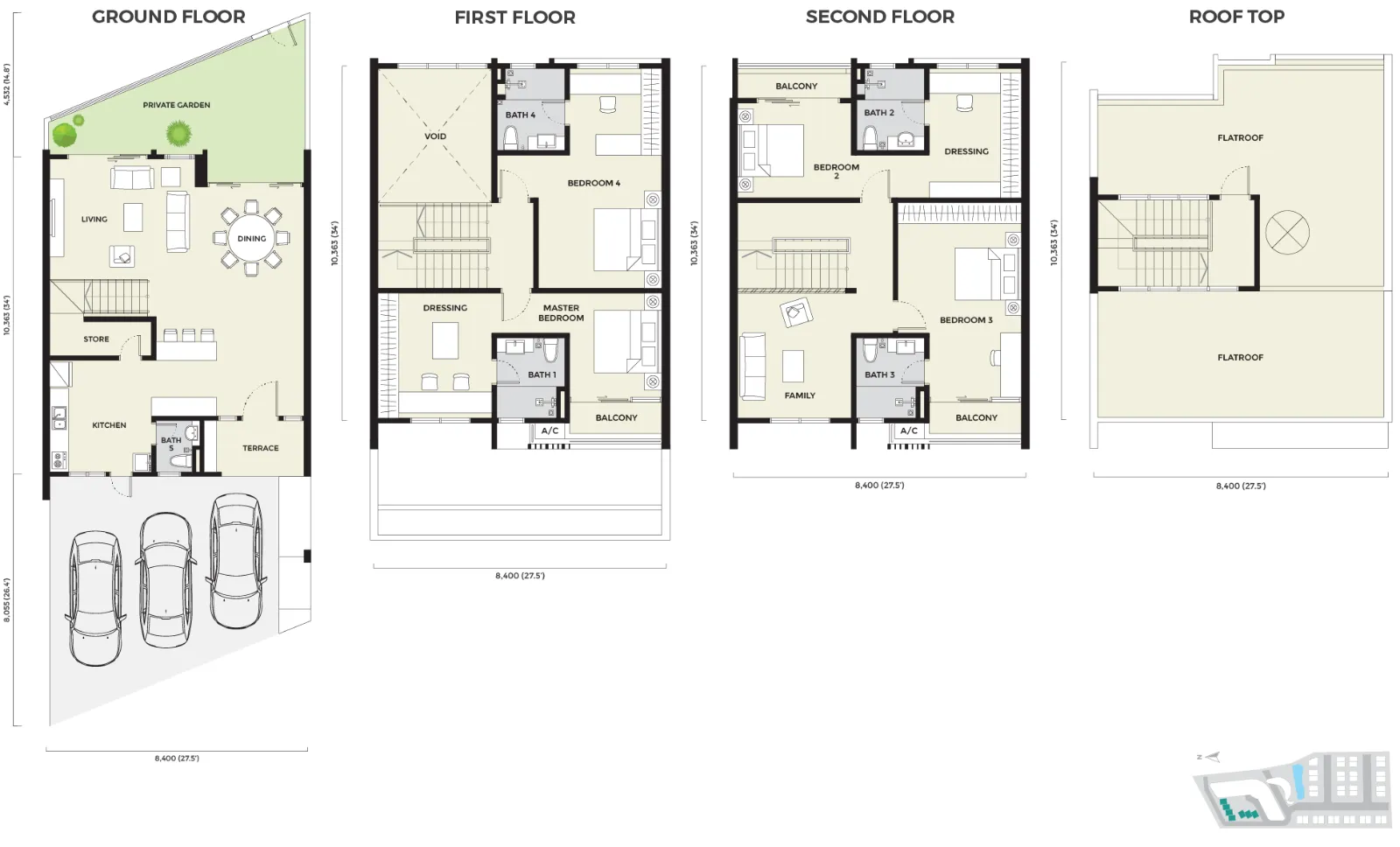 Daya Residence floor plan Town Villa, 3,810 sq ft, 4 bed, 5 bath