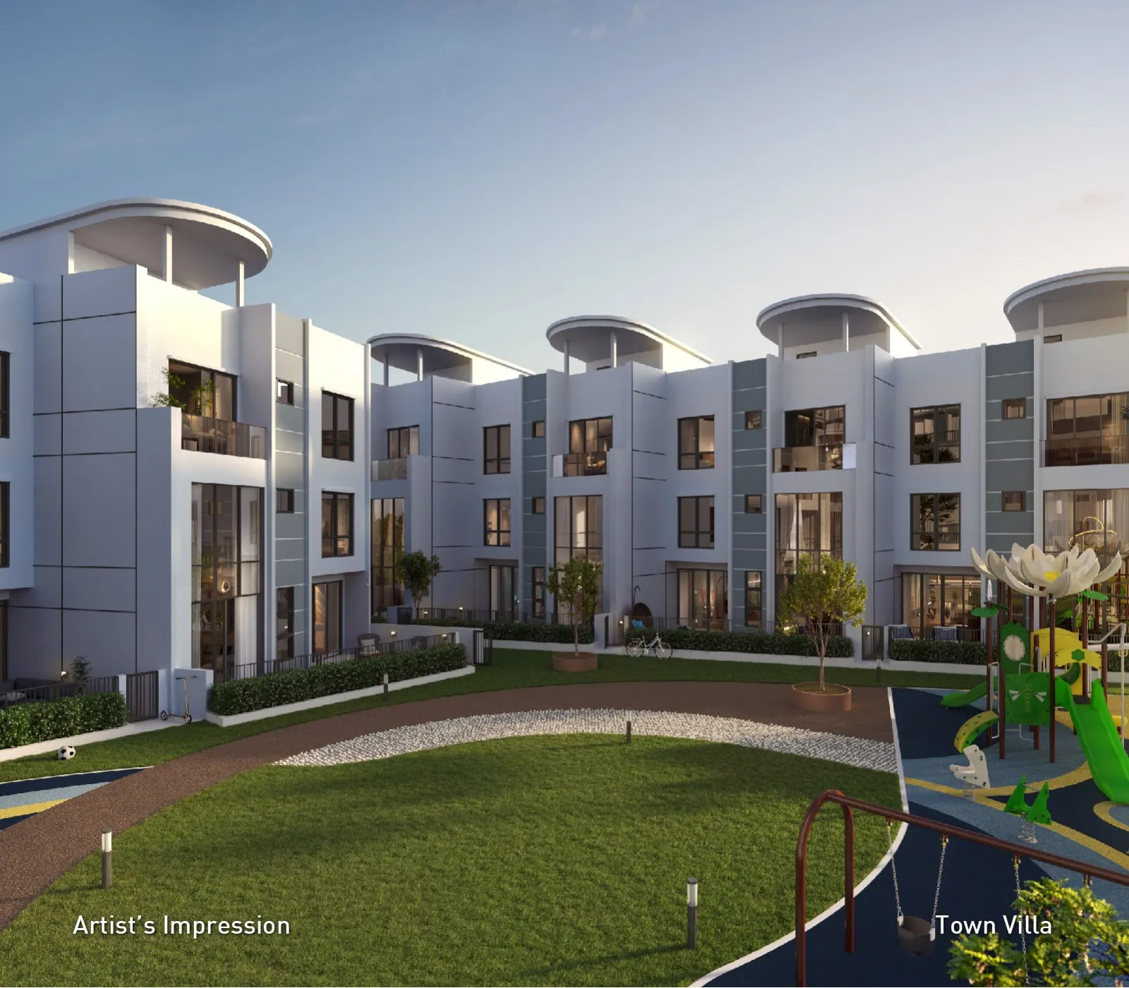 Daya Residence 3-storey town villas facing a lawn, artist's impression